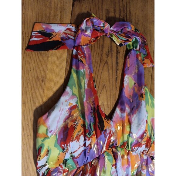 Signature Robbie Bee Womens 10 Midi Dress Halter Gold Sparkly Festival Fairy - Picture 2 of 9